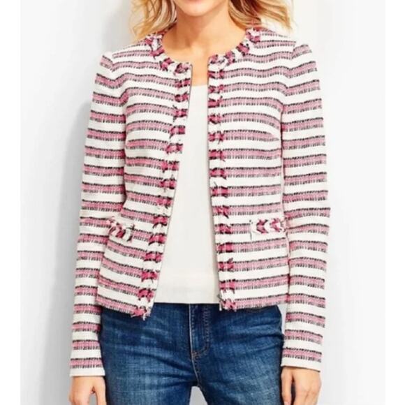 Talbots Tweed Striped Zip Front Blazer Jacket Womens Petite Size 4 Striped - Picture 2 of 6